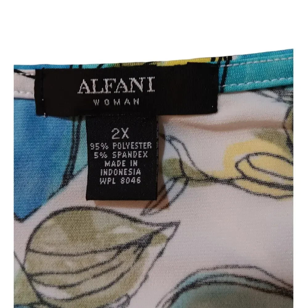 Alfani Beautiful Abstract Floral Blouse Top Plus 2X Stretchy Short Sleeves VNeck